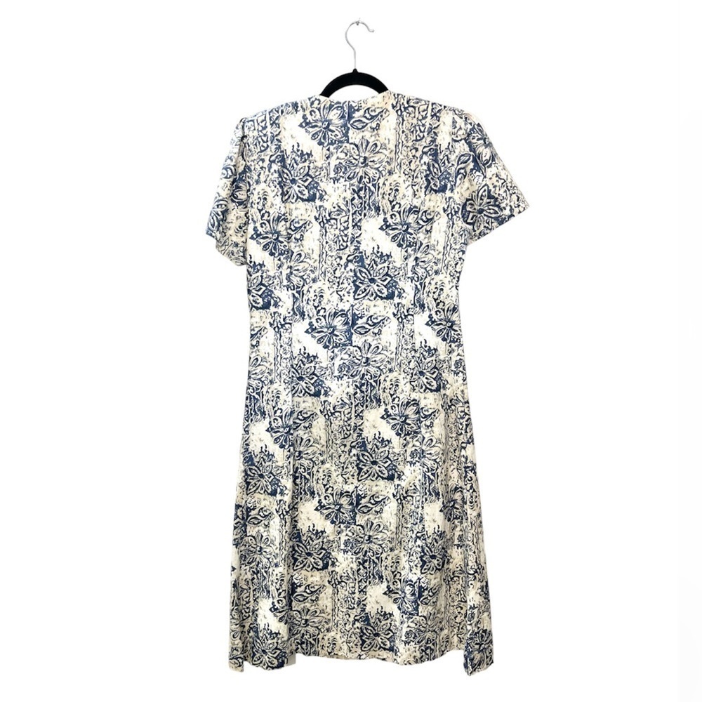 Vintage 80s 90s beige tan blue floral button front short sleeve maxi dress - Picture 5 of 10